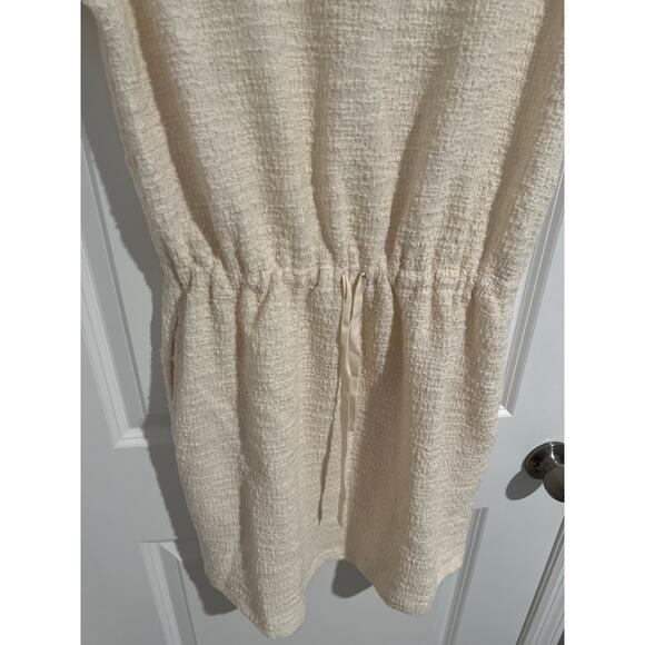 NWT Lou & Grey x LOFT Tweedknit Short Sleeve Drawstring Mini Dress Cream Medium - Picture 3 of 8